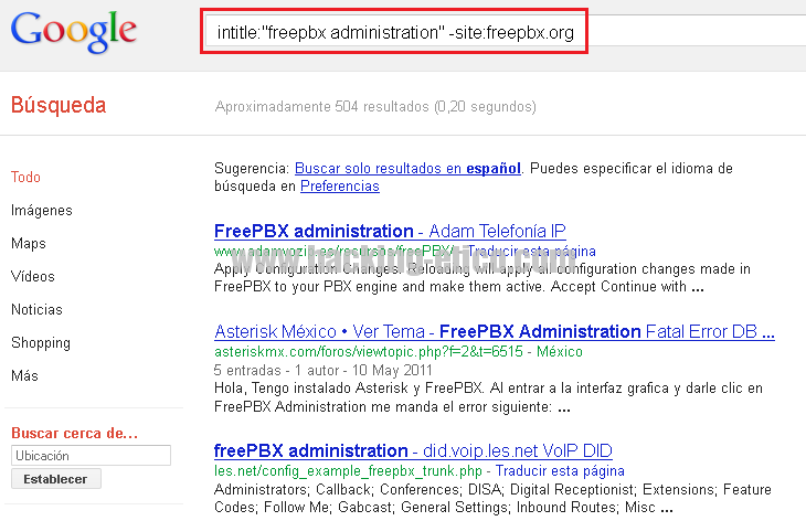 Search Engine Hacking Ético - FreePBX Search 1